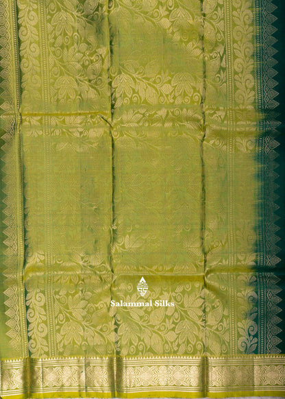 Kanjivaram Bottle Green Pure Silk Saree With Yellow Green Blouse