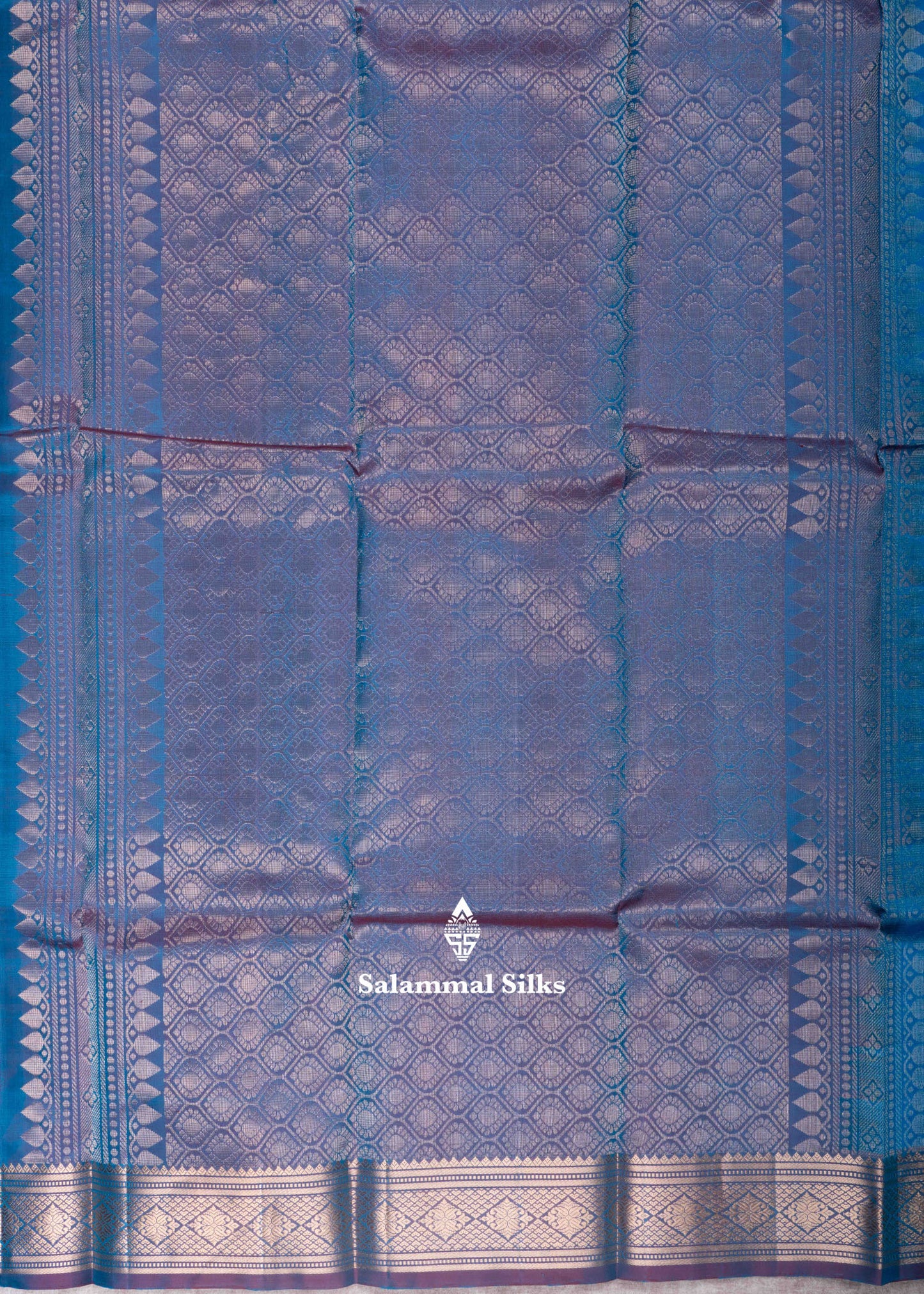 Kanjivaram Light Ramar Blue Pure Silk Saree With Olive Blue Blouse