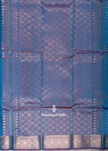 Kanjivaram Light Ramar Blue Pure Silk Saree With Olive Blue Blouse