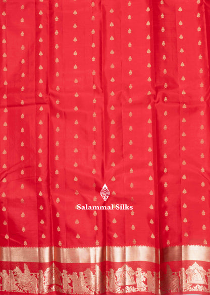 Chilli Red Color Kanjivaram Pure Silk Saree Pallakku Fancy Border & Blouse