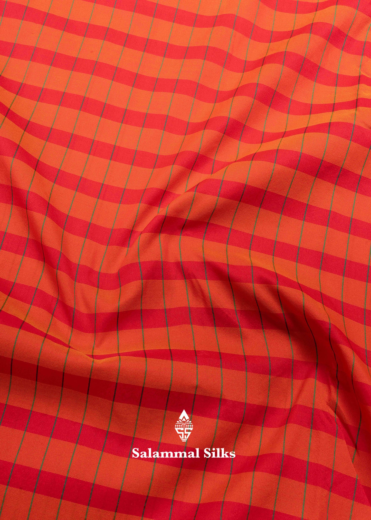 9 Yards Semi Silk Saree Orange & Red Colour with Bottle Green Double Border
