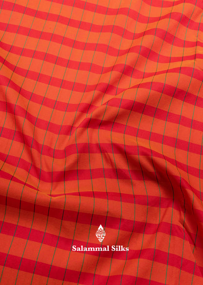 9 Yards Semi Silk Saree Orange & Red Colour with Bottle Green Double Border