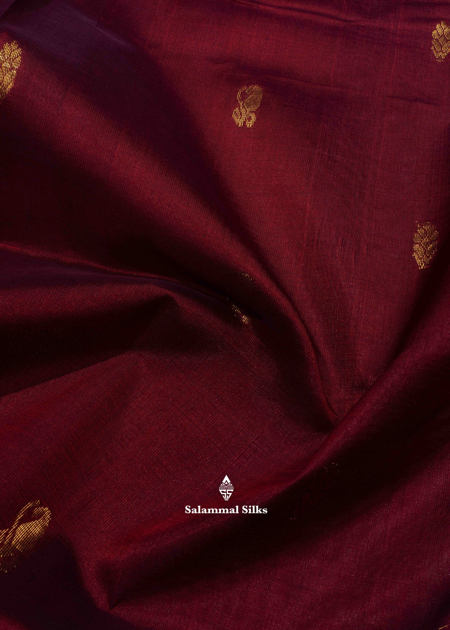 Dark Maroon Pure Silk Cotton Saree With Olive Green Blouse