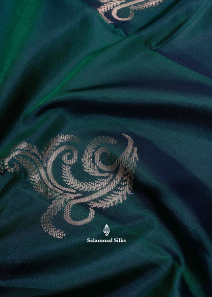 Kanjivaram Bottle Green Pure Silk Saree With Pochampally Blouse