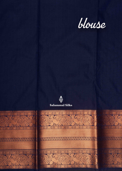 Olive Mustard Yellow Semi Silk Saree With Navy Blue Blouse