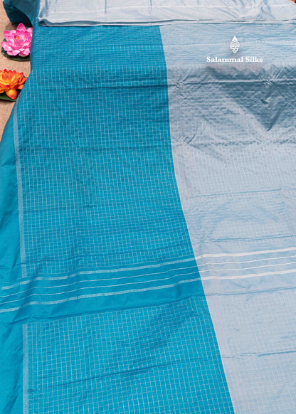 Ice Blue & Rama Blue Colour Half And Half Semi Silk Saree With Blouse