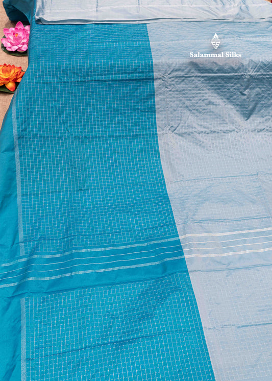 Ice Blue & Rama Blue Colour Half And Half Semi Silk Saree With Blouse