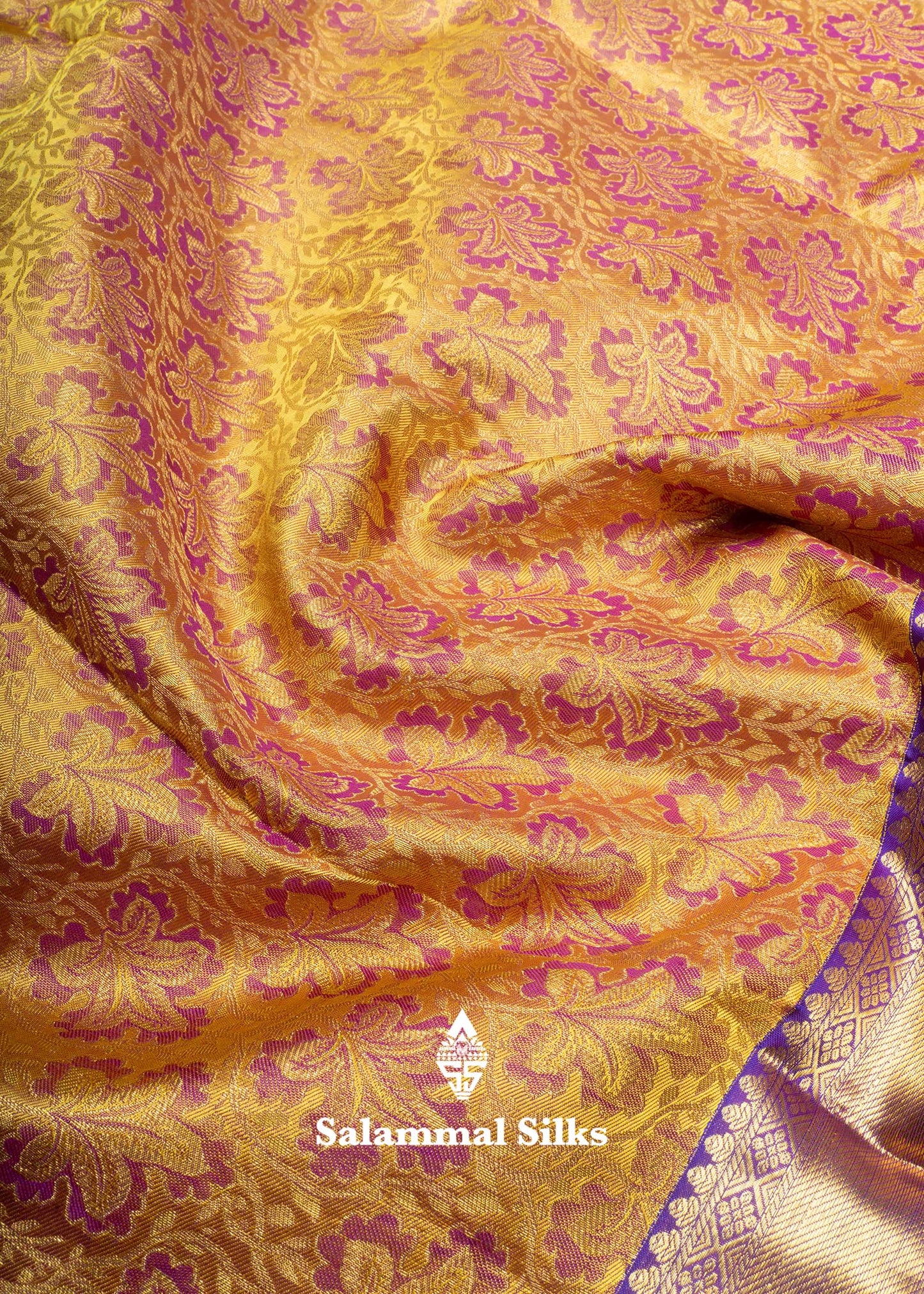 Kanjivaram Mustard Yellow Pure Silk Jacquard Saree With Violet Blouse