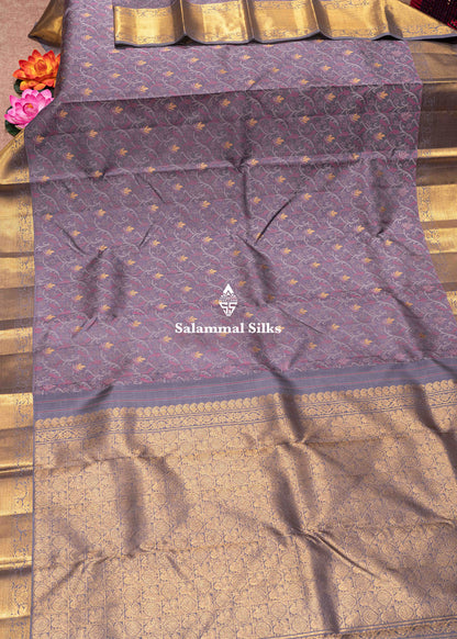 Bluish Grey Colour Kanjivaram Pure Silk Saree With Gold Zari Border