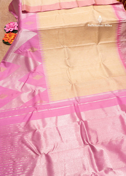 Kanjivaram Sandal Pure Silk Saree 3G Zari  Baby Pink Border