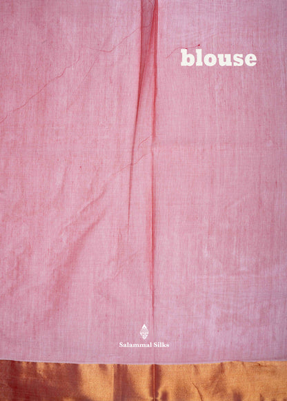 Light Pink Printed Cotton Saree with Copper Zari Border