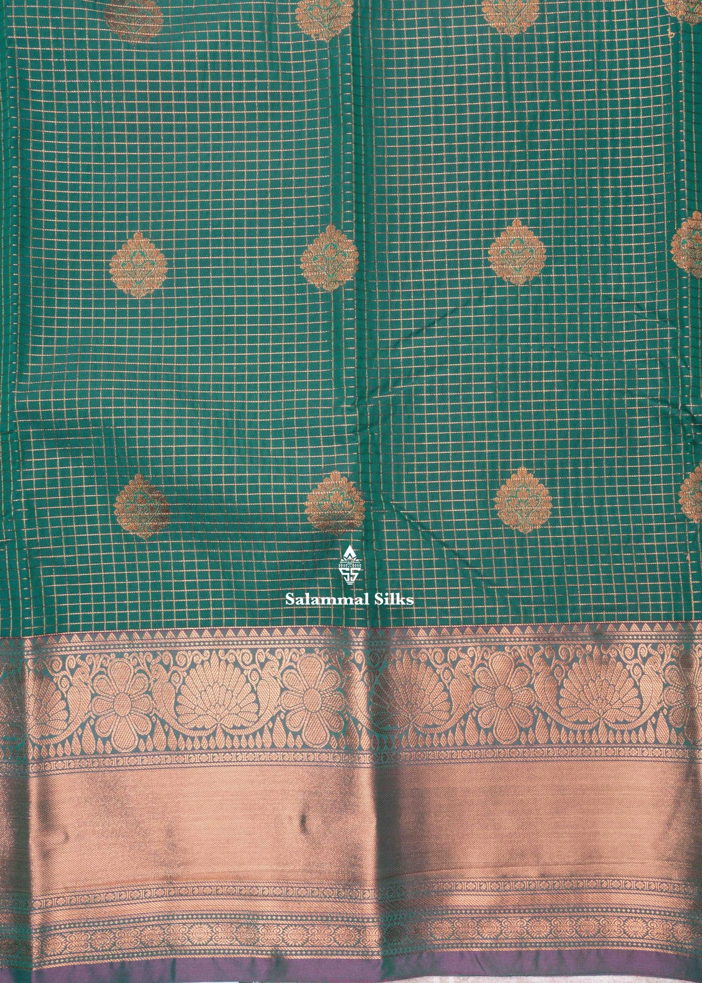 Bottle Green Semi Silk Saree With Copper Zari Border