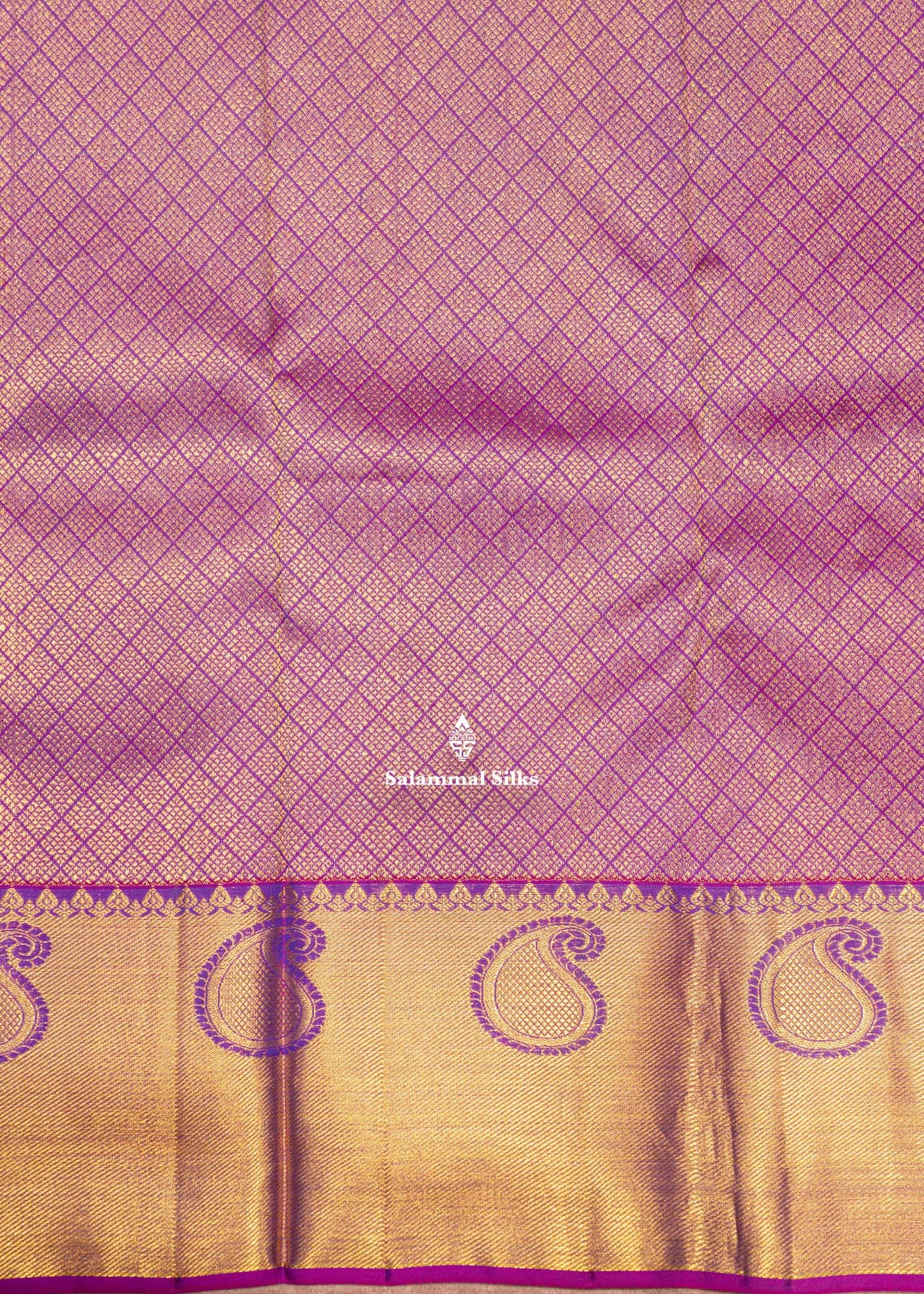 Peacock Green Colour Kanjivaram Pure Silk Saree with Violet Gold Zari Border