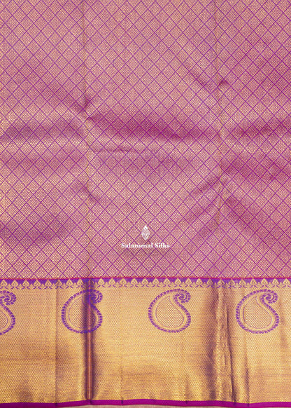 Peacock Green Colour Kanjivaram Pure Silk Saree with Violet Gold Zari Border
