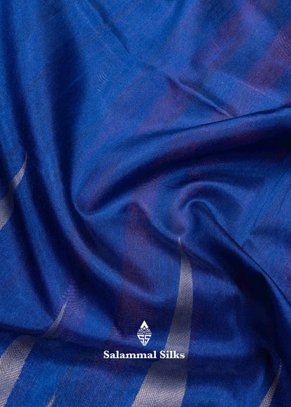 Navy Blue Semi Tussar Fancy Saree With Traditional Ganga & Jamuna Border
