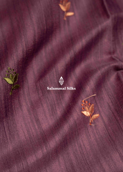 Violet Colour Semi Tussar Saree With Embroidery Work