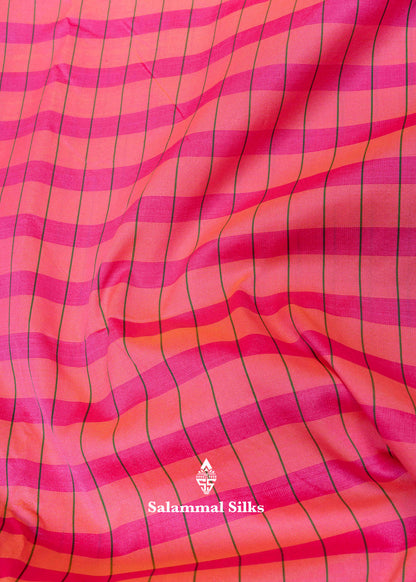 9 Yards Semi Silk Saree Pink & Dark Peach Colour with Bottle Green Double Border