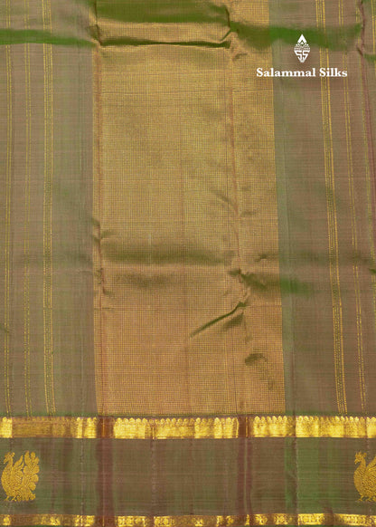 Onion Pink Kanjivaram Pure Silk Saree With Traditional Olive Green Border