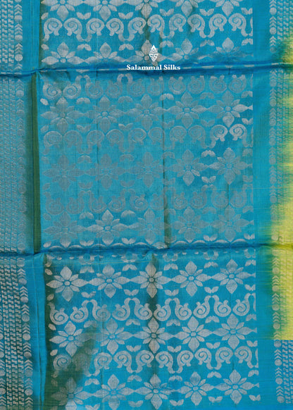 Kanjivaram Green Pure Soft Silk Saree With Peacock Green Blouse