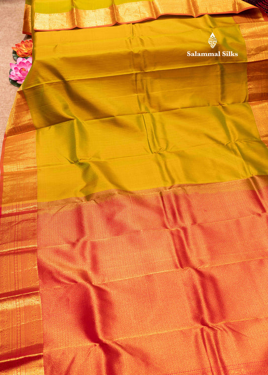 Manthulir Yellow Pure Kanjivaram Silk Saree With Traditional Gold Zari Border