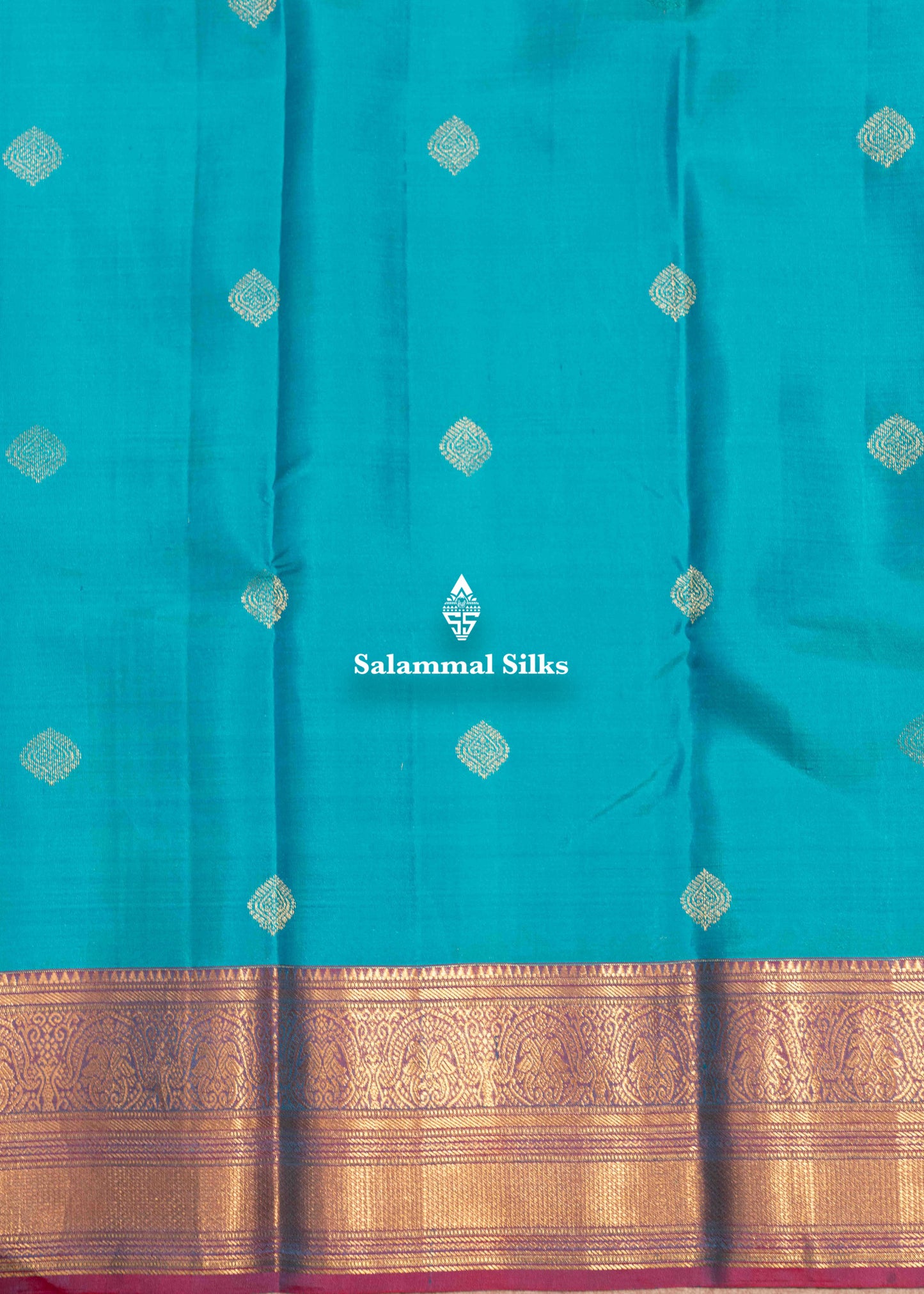Sapphire Green Colour Kanjivaram Pure Silk Saree With Gold Zari Border