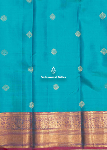 Sapphire Green Colour Kanjivaram Pure Silk Saree With Gold Zari Border