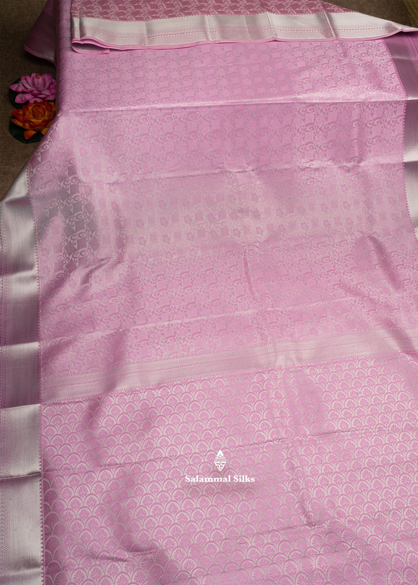 Lavender Bridal Semi Silk Saree With Silver Zari Border
