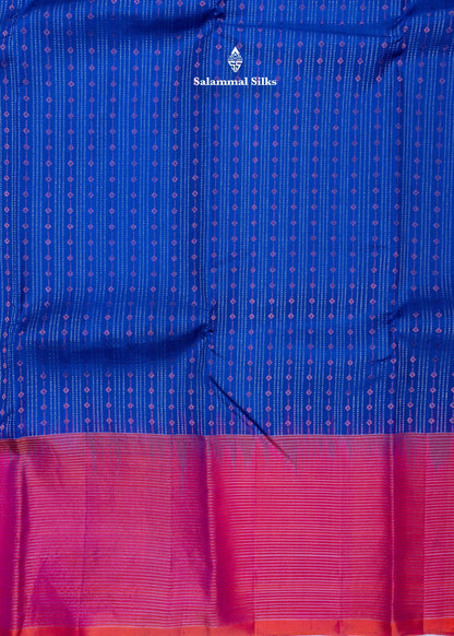 Kanjivaram Ink Blue Pure Silk Saree With Pinkish Orange Blouse