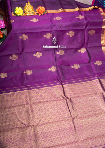 Kanjivaram Violet Pure Silk Saree With Gold Zari Small Border
