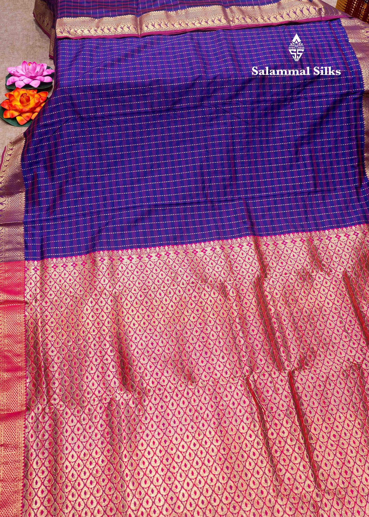 9 Yards Semi Silk Saree Maroon & Brown Colour with Green Border
