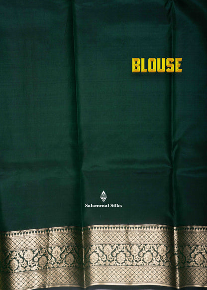 Kanjivaram Bottle Green Pure Silk Saree With Gold Zari Border