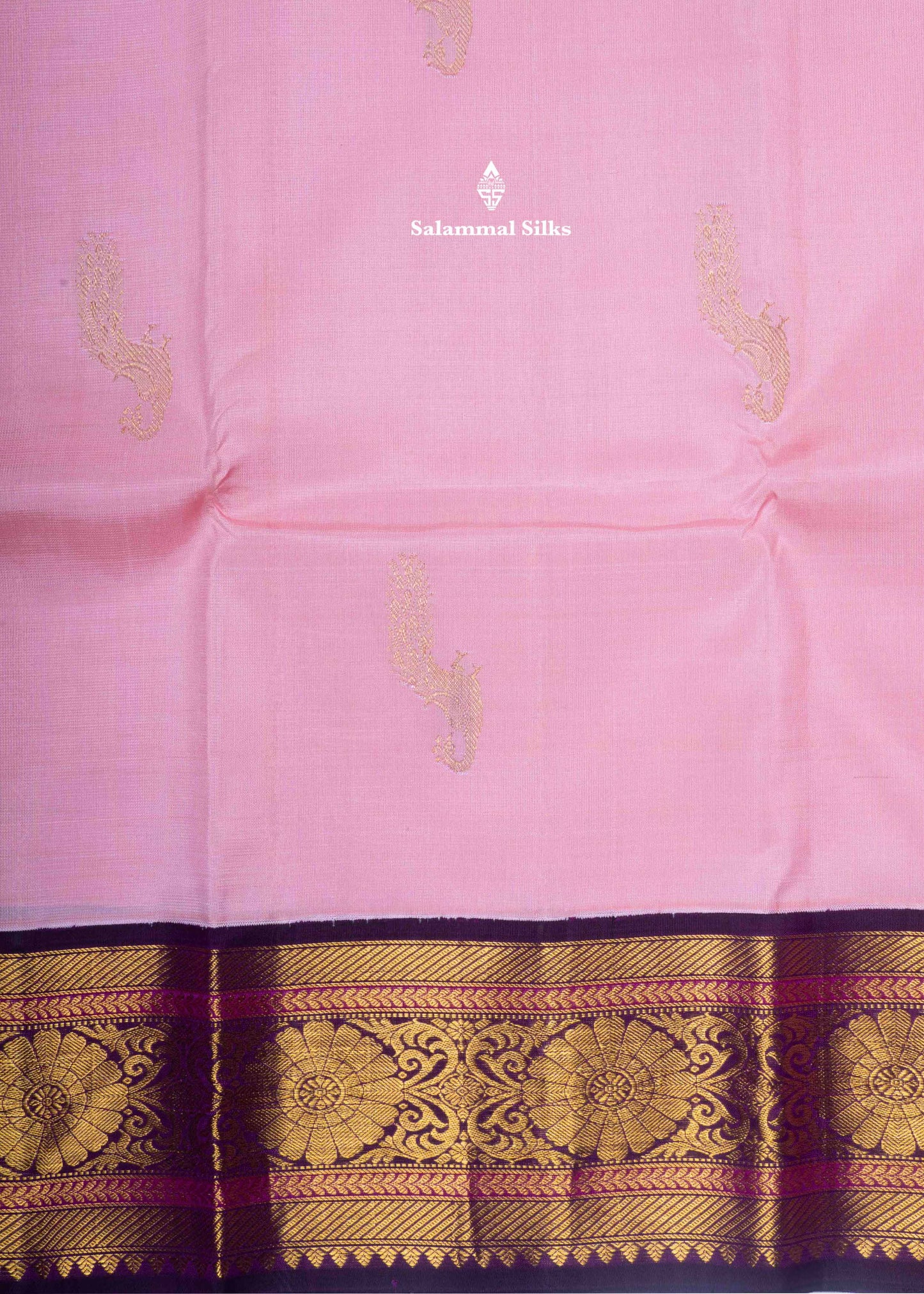 Kanjivaram Baby Pink Pure Silk Saree With Violet Border