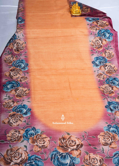Mustard Yellow Semi Tussar Fancy Saree With Light Maroon Blouse