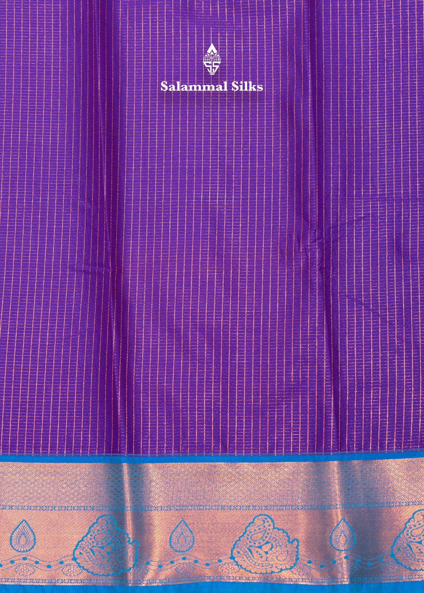 Violet Colour Small Checks Semi Silk Saree With Blue Border