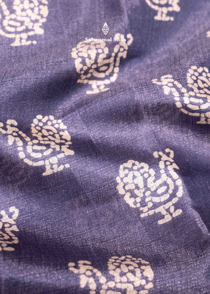Blue Colour Fancy Semi Tussar Saree With Blouse