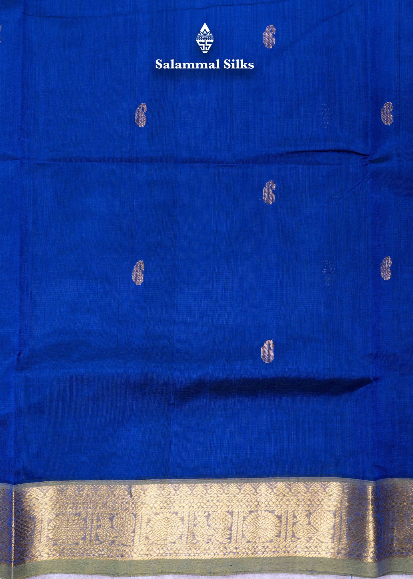 Navy Blue Pure Silk Cotton Saree With Green Blouse