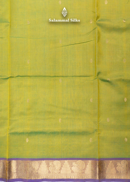 Green Pure Silk Cotton Saree With Olive Violet Blouse