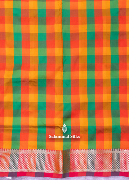 Paalum Pazham Checks 9 Yards Semi Silk Saree with Gold Zari (3 Inch) Border