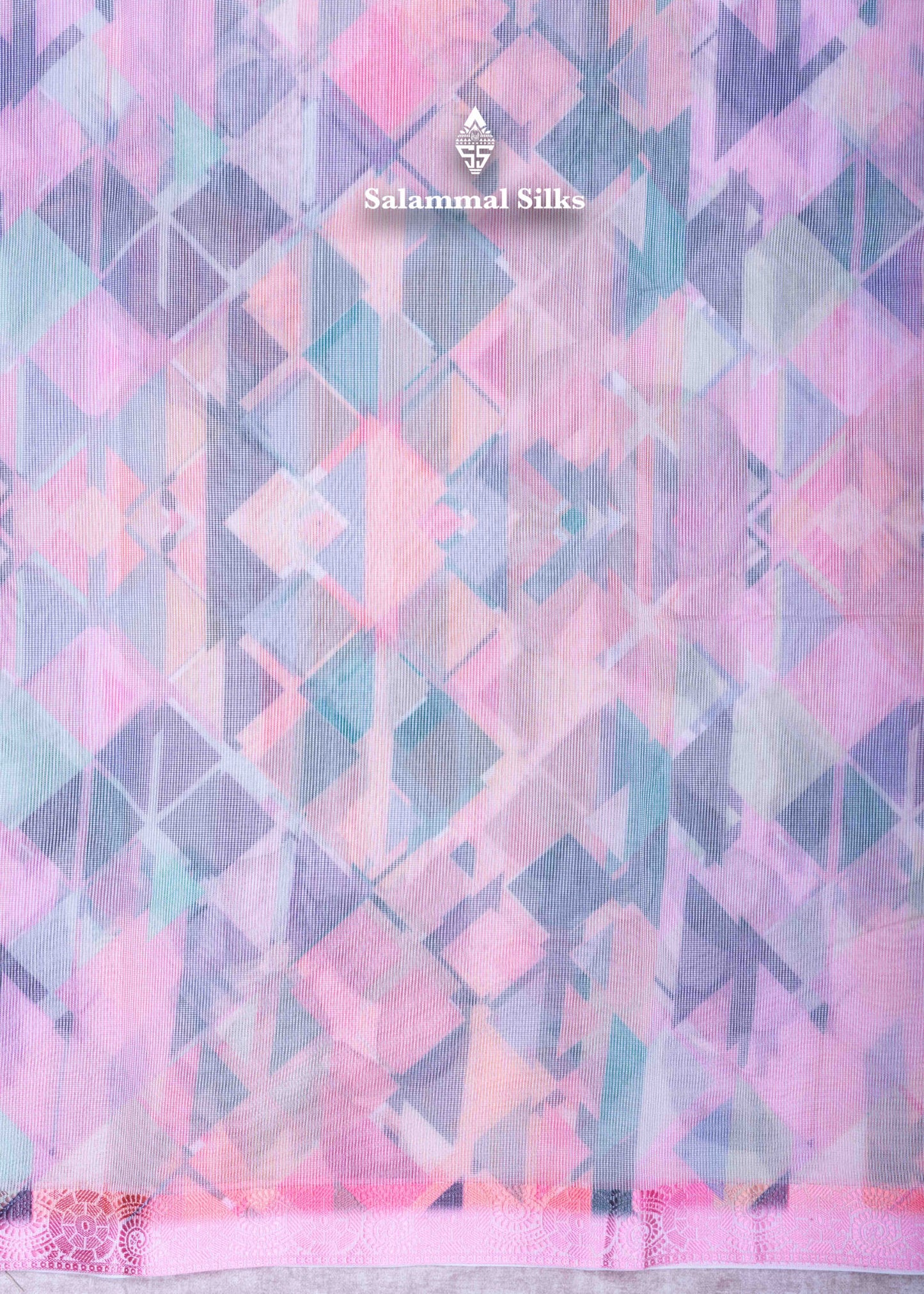 Light Pink Kota Cotton Printed Saree With Fancy Small Border