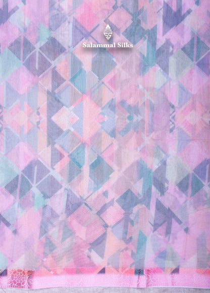 Light Pink Kota Cotton Printed Saree With Fancy Small Border