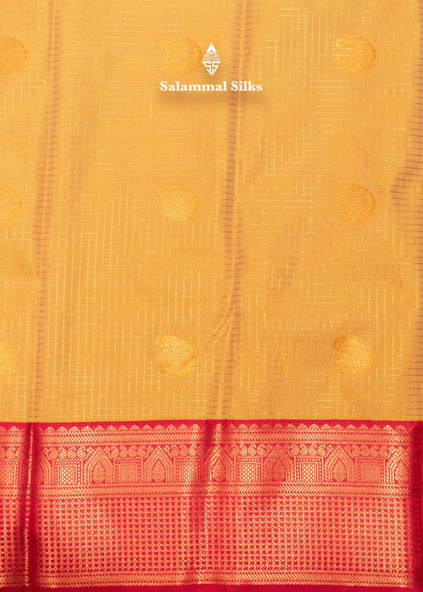 Sandal Colour Small Checks Semi Silk Saree With Pink Border