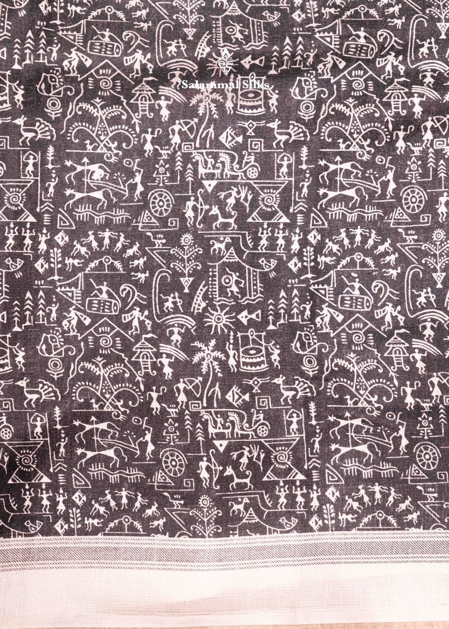 Black Colour Fancy Semi Tussar Saree With Cream Border