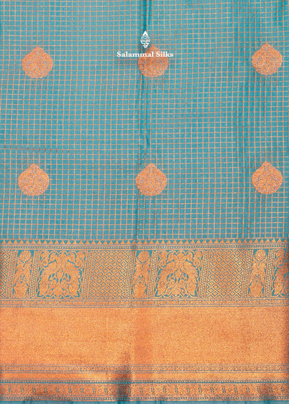 Rexona Green Colour Small Checks Semi Silk Saree With Violet Blouse