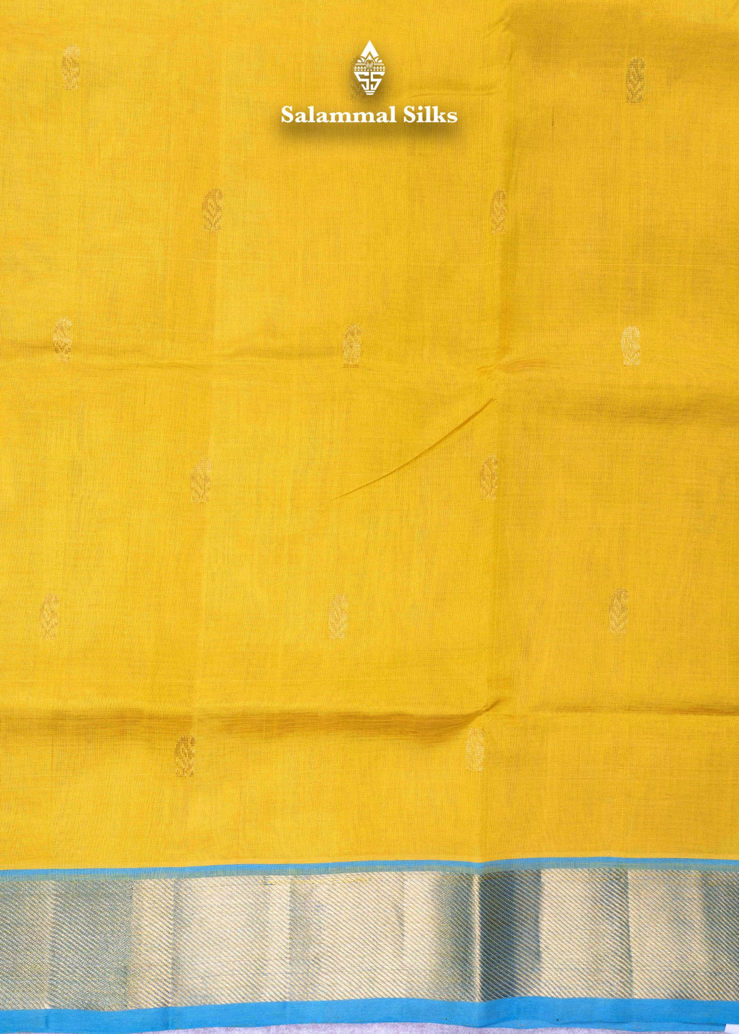 Lemon Yellow Pure Silk Cotton Saree With Sky Blue Blouse