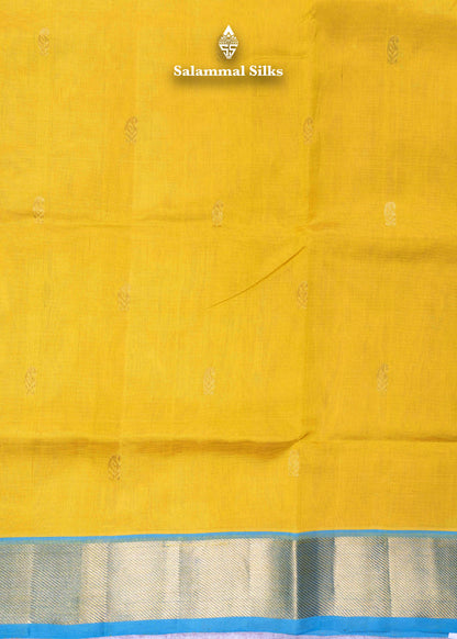 Lemon Yellow Pure Silk Cotton Saree With Sky Blue Blouse
