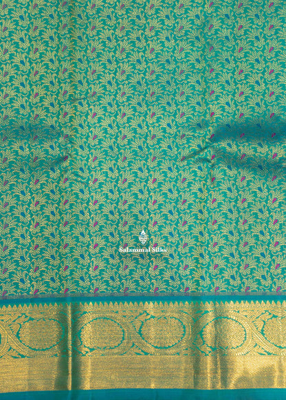 Sapphire Green Colour Kanjivaram Pure Silk Saree with Menna Work