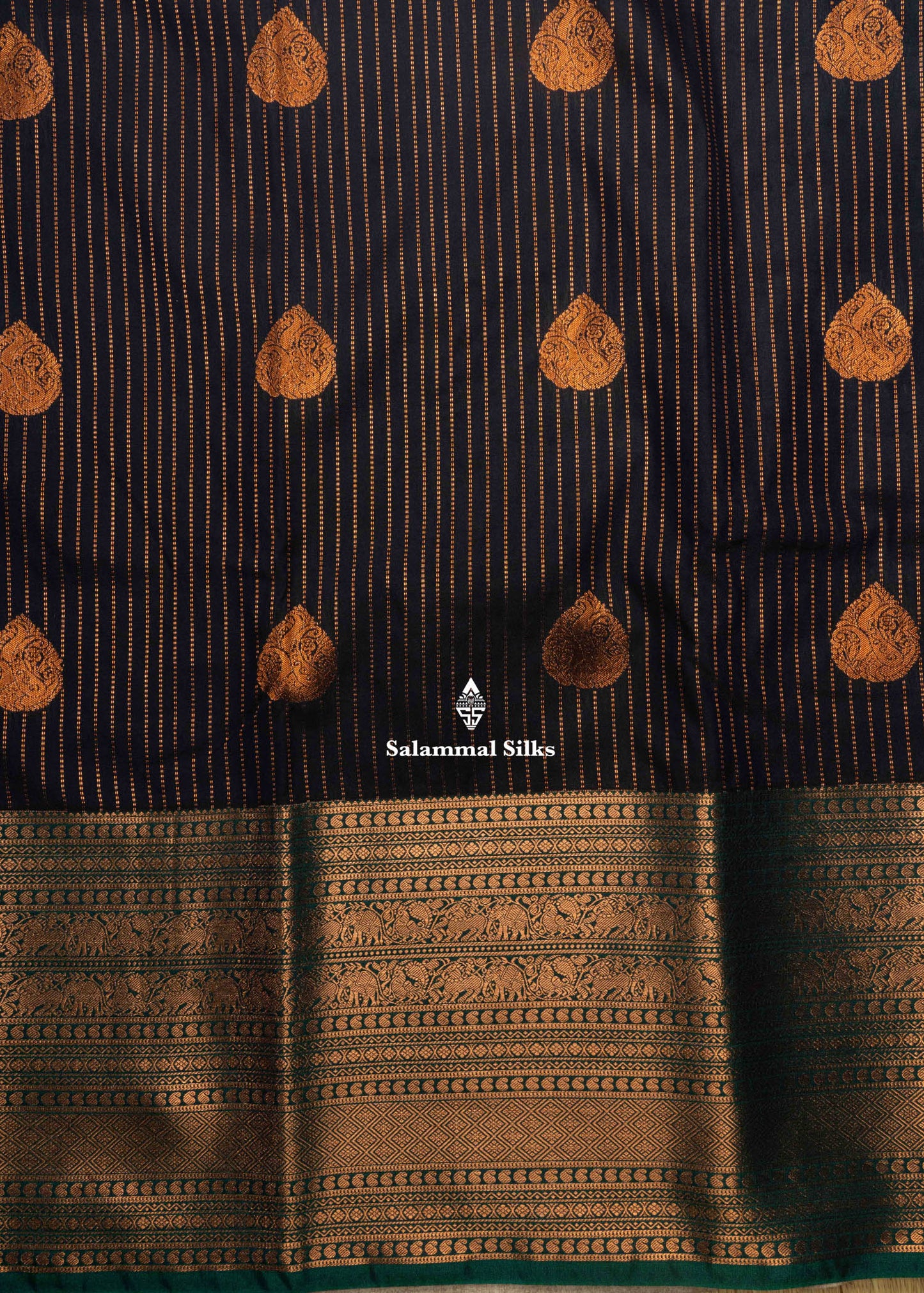 Navy Blue Semi Silk Saree With Copper Zari Traditional Long Size Border