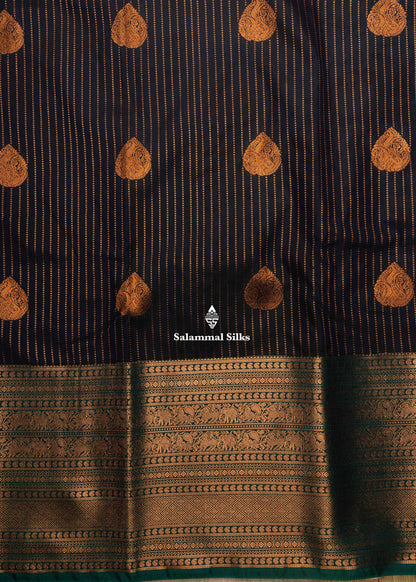 Navy Blue Semi Silk Saree With Copper Zari Traditional Long Size Border