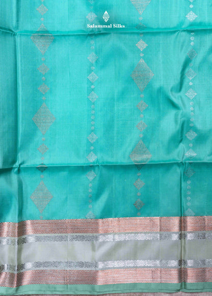 Kanjivaram Sea Green Pure Soft Silk Saree With Cream Green Blouse