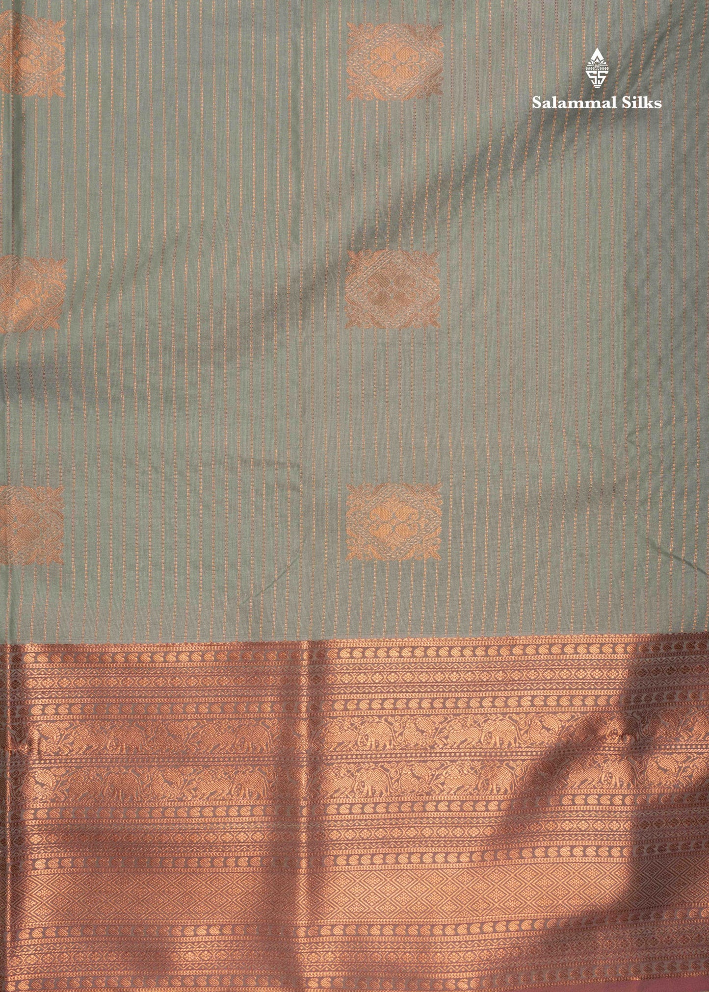 Navy Blue Semi Silk Saree With Copper Zari Traditional Long Size Border